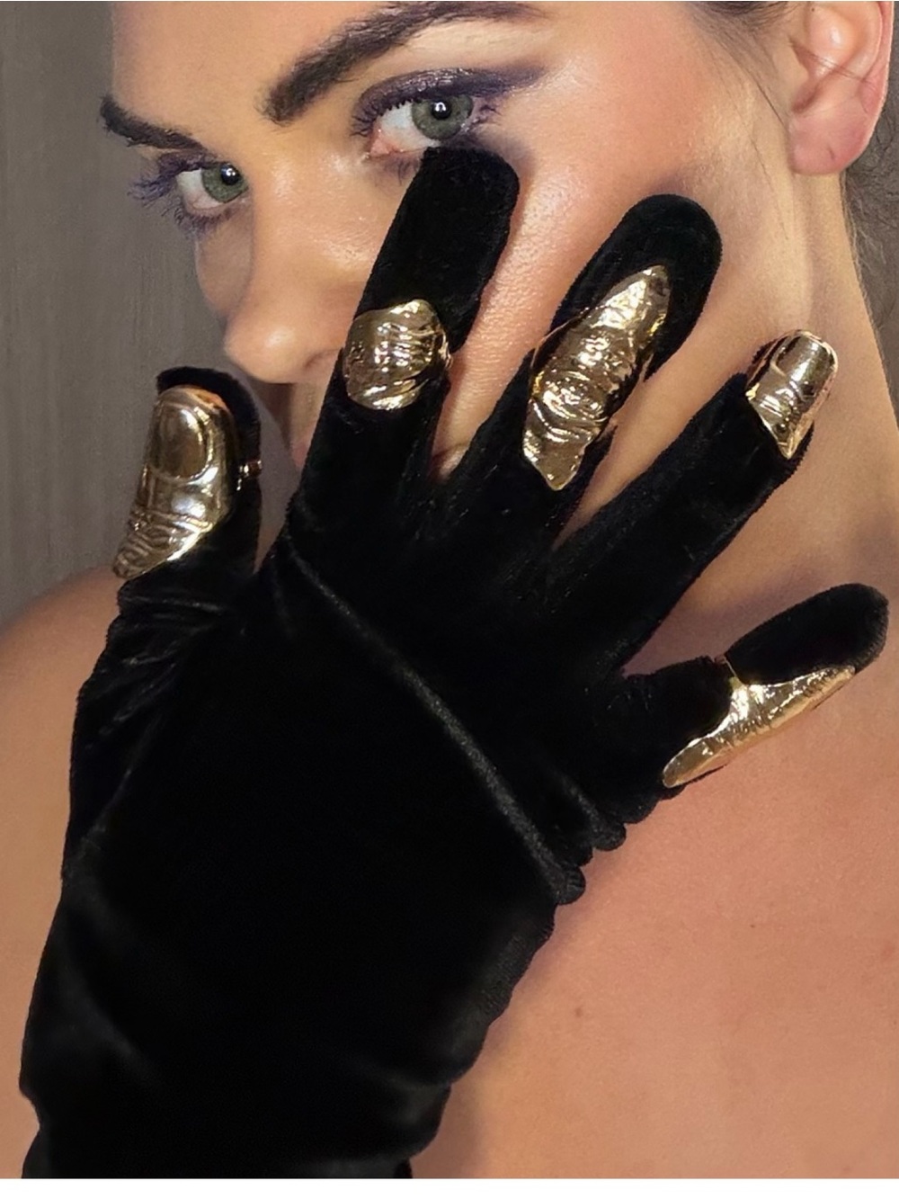 Black with Gold Finger Plates - Women's Fashion Accessory/ glove is not included